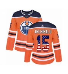 Women's Edmonton Oilers #15 Josh Archibald Authentic Orange USA Flag Fashion Hockey Jersey