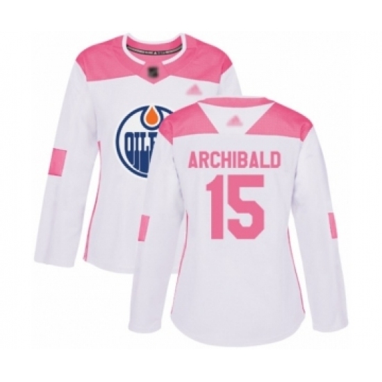 Women's Edmonton Oilers #15 Josh Archibald Authentic White Pink Fashion Hockey Jersey Women's Edmonton Oilers #15 Josh Archibald Authentic White Pink Fashion Hockey Jersey