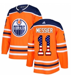 Men's Adidas Edmonton Oilers #11 Mark Messier Authentic Orange USA Flag Fashion NHL Jersey