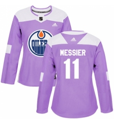 Women's Adidas Edmonton Oilers #11 Mark Messier Authentic Purple Fights Cancer Practice NHL Jersey