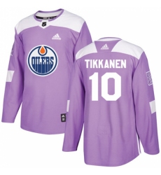 Men's Adidas Edmonton Oilers #10 Esa Tikkanen Authentic Purple Fights Cancer Practice NHL Jersey