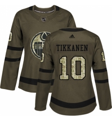 Women's Adidas Edmonton Oilers #10 Esa Tikkanen Authentic Green Salute to Service NHL Jersey