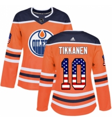 Women's Adidas Edmonton Oilers #10 Esa Tikkanen Authentic Orange USA Flag Fashion NHL Jersey