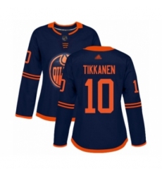 Women's Edmonton Oilers #10 Esa Tikkanen Authentic Navy Blue Alternate Hockey Jersey