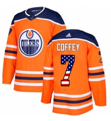 Men's Adidas Edmonton Oilers #7 Paul Coffey Authentic Orange USA Flag Fashion NHL Jersey