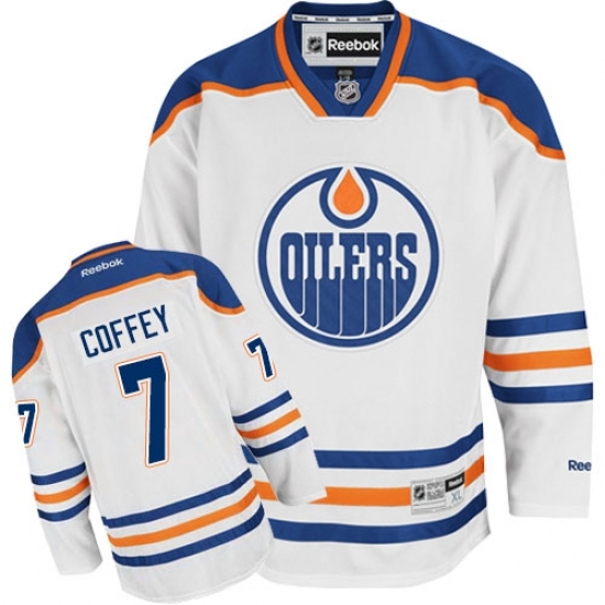 Men's Reebok Edmonton Oilers #7 Paul Coffey Authentic White Away NHL Jersey Men's Reebok Edmonton Oilers #7 Paul Coffey Authentic White Away NHL Jersey
