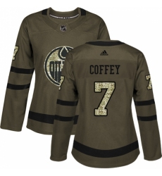 Women's Adidas Edmonton Oilers #7 Paul Coffey Authentic Green Salute to Service NHL Jersey