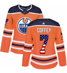 Women's Adidas Edmonton Oilers #7 Paul Coffey Authentic Orange USA Flag Fashion NHL Jersey