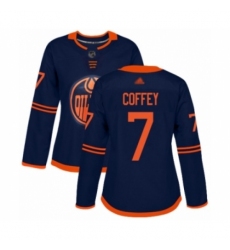 Women's Edmonton Oilers #7 Paul Coffey Authentic Navy Blue Alternate Hockey Jersey