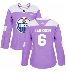 Women's Adidas Edmonton Oilers #6 Adam Larsson Authentic Purple Fights Cancer Practice NHL Jersey