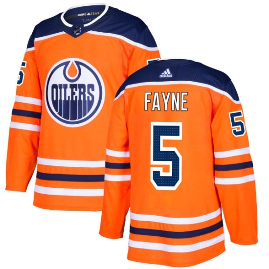 Men's Adidas Edmonton Oilers #5 Mark Fayne Authentic Orange Home NHL Jersey Men's Adidas Edmonton Oilers #5 Mark Fayne Authentic Orange Home NHL Jersey