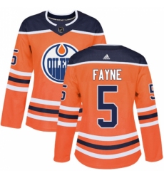 Women's Adidas Edmonton Oilers #5 Mark Fayne Authentic Orange Home NHL Jersey
