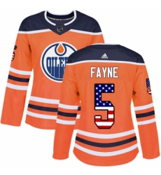 Women's Adidas Edmonton Oilers #5 Mark Fayne Authentic Orange USA Flag Fashion NHL Jersey Women's Adidas Edmonton Oilers #5 Mark Fayne Authentic Orange USA Flag Fashion NHL Jersey