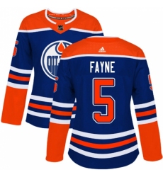 Women's Adidas Edmonton Oilers #5 Mark Fayne Authentic Royal Blue Alternate NHL Jersey
