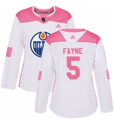 Women's Adidas Edmonton Oilers #5 Mark Fayne Authentic White/Pink Fashion NHL Jersey