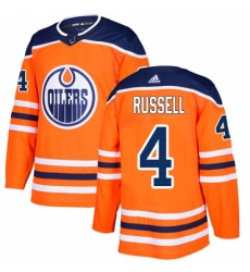 Men's Adidas Edmonton Oilers #4 Kris Russell Authentic Orange Home NHL Jersey