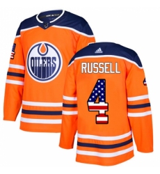 Men's Adidas Edmonton Oilers #4 Kris Russell Authentic Orange USA Flag Fashion NHL Jersey