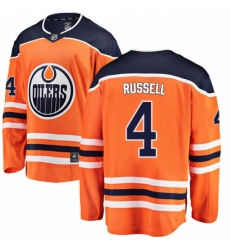 Men's Edmonton Oilers #4 Kris Russell Authentic Orange Home Fanatics Branded Breakaway NHL Jersey