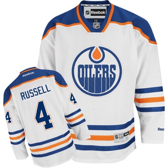 Men's Reebok Edmonton Oilers #4 Kris Russell Authentic White Away NHL Jersey Men's Reebok Edmonton Oilers #4 Kris Russell Authentic White Away NHL Jersey