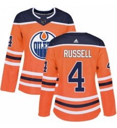 Women's Adidas Edmonton Oilers #4 Kris Russell Authentic Orange Home NHL Jersey