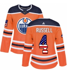 Women's Adidas Edmonton Oilers #4 Kris Russell Authentic Orange USA Flag Fashion NHL Jersey Women's Adidas Edmonton Oilers #4 Kris Russell Authentic Orange USA Flag Fashion NHL Jersey