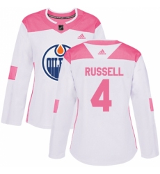 Women's Adidas Edmonton Oilers #4 Kris Russell Authentic White/Pink Fashion NHL Jersey