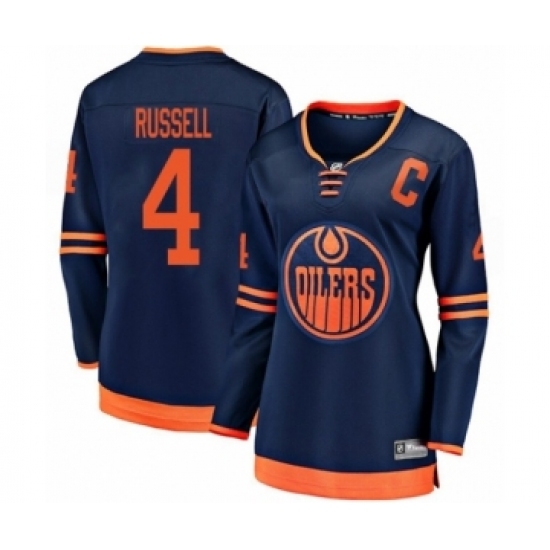 Women's Edmonton Oilers #4 Kris Russell Authentic Navy Blue Alternate Fanatics Branded Breakaway Hockey Jersey Women's Edmonton Oilers #4 Kris Russell Authentic Navy Blue Alternate Fanatics Branded Breakaway Hockey Jersey