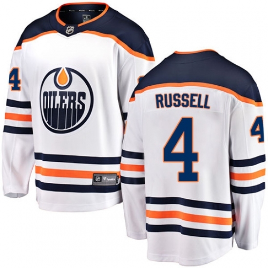 Youth Edmonton Oilers #4 Kris Russell Authentic White Away Fanatics Branded Breakaway NHL Jersey Youth Edmonton Oilers #4 Kris Russell Authentic White Away Fanatics Branded Breakaway NHL Jersey