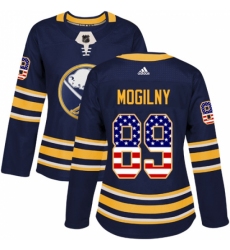 Women's Adidas Buffalo Sabres #89 Alexander Mogilny Authentic Navy Blue USA Flag Fashion NHL Jersey