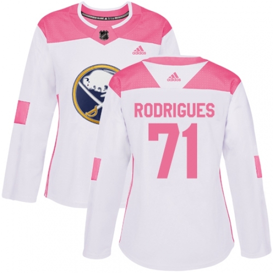 Women's Adidas Buffalo Sabres #71 Evan Rodrigues Authentic White/Pink Fashion NHL Jersey Women's Adidas Buffalo Sabres #71 Evan Rodrigues Authentic White/Pink Fashion NHL Jersey