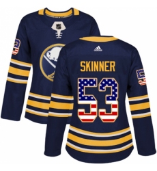 Women's Adidas Buffalo Sabres #53 Jeff Skinner Navy Blue Home Authentic USA Flag Stitched NHL Jersey