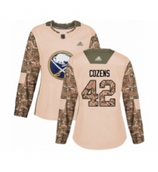 Women's Buffalo Sabres #42 Dylan Cozens Authentic Camo Veterans Day Practice Hockey Jersey