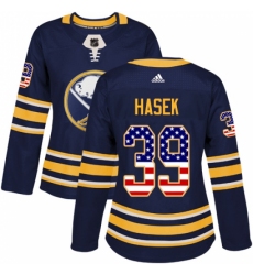 Women's Adidas Buffalo Sabres #39 Dominik Hasek Authentic Navy Blue USA Flag Fashion NHL Jersey