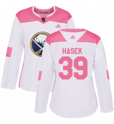 Women's Adidas Buffalo Sabres #39 Dominik Hasek Authentic White/Pink Fashion NHL Jersey