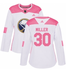Women's Adidas Buffalo Sabres #30 Ryan Miller Authentic White/Pink Fashion NHL Jersey