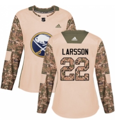 Women's Adidas Buffalo Sabres #22 Johan Larsson Authentic Camo Veterans Day Practice NHL Jersey
