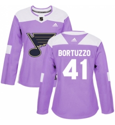 Women's Adidas St. Louis Blues #41 Robert Bortuzzo Authentic Purple Fights Cancer Practice NHL Jersey