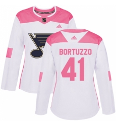 Women's Adidas St. Louis Blues #41 Robert Bortuzzo Authentic White/Pink Fashion NHL Jersey