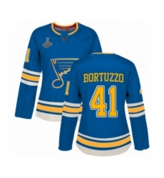 Women's St. Louis Blues #41 Robert Bortuzzo Authentic Navy Blue Alternate 2019 Stanley Cup Champions Hockey Jersey