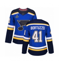 Women's St. Louis Blues #41 Robert Bortuzzo Authentic Royal Blue Home 2019 Stanley Cup Champions Hockey Jersey