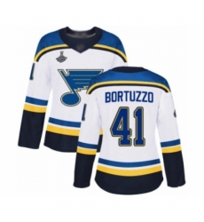 Women's St. Louis Blues #41 Robert Bortuzzo Authentic White Away 2019 Stanley Cup Champions Hockey Jersey