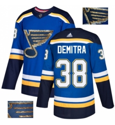 Men's Adidas St. Louis Blues #38 Pavol Demitra Authentic Royal Blue Fashion Gold NHL Jersey