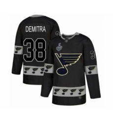 Men's St. Louis Blues #38 Pavol Demitra Authentic Black Team Logo Fashion 2019 Stanley Cup Final Bound Hockey Jersey