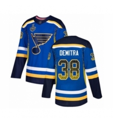 Men's St. Louis Blues #38 Pavol Demitra Authentic Blue Drift Fashion 2019 Stanley Cup Final Bound Hockey Jersey