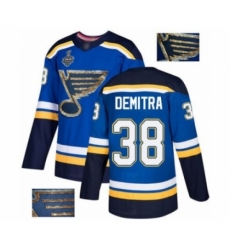 Men's St. Louis Blues #38 Pavol Demitra Authentic Royal Blue Fashion Gold 2019 Stanley Cup Final Bound Hockey Jersey
