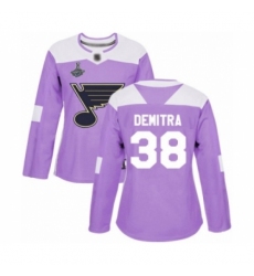Women's St. Louis Blues #38 Pavol Demitra Authentic Purple Fights Cancer Practice 2019 Stanley Cup Champions Hockey Jersey