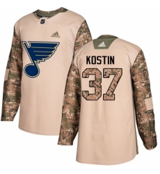 Men's Adidas St. Louis Blues #37 Klim Kostin Authentic Camo Veterans Day Practice NHL Jersey