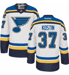 Men's Reebok St. Louis Blues #37 Klim Kostin Authentic White Away NHL Jersey