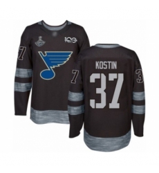 Men's St. Louis Blues #37 Klim Kostin Authentic Black 1917-2017 100th Anniversary 2019 Stanley Cup Champions Hockey Jersey