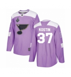 Men's St. Louis Blues #37 Klim Kostin Authentic Purple Fights Cancer Practice 2019 Stanley Cup Final Bound Hockey Jersey